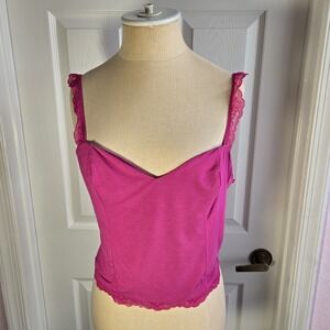 Victoria's Secret Pink Cropped Cami Top Lace Back Size L‎ Camisole Lingerie